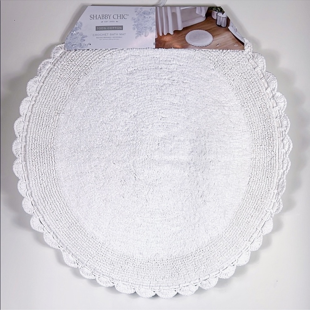 Rachel Ashwell Shabby Chic Crochet Bath Mat Rug 100% Cotton White 26" Re…